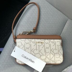 Calvin Klein Signature Cream and Tan Wristlet